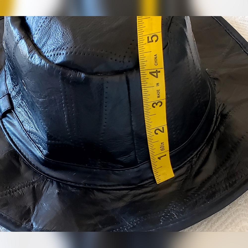 Black Genuine Leather Patchwork Fedora Hat, OS, L… - image 8